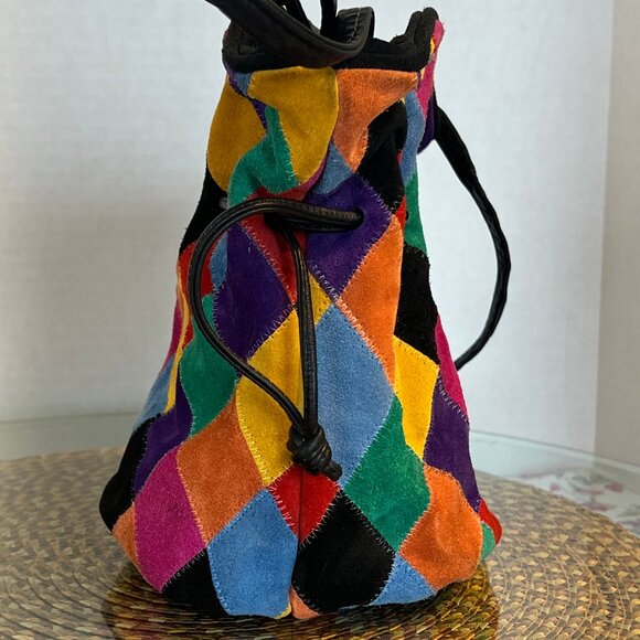 GINO Vintage 80's Suede & Leather Draw String Bucket Bag - Picture 2 of 16